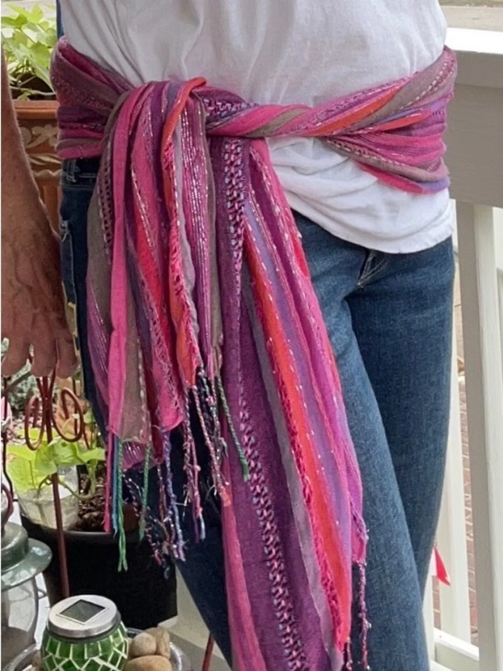Boho Woven Fringe Scarf | Purple, Pink Artisan Wrap| Soft Lightweight